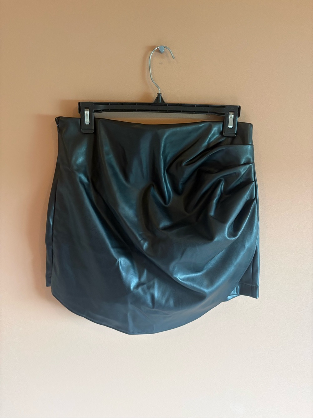 Ci Sono Black Faux Leather Draped Mini Skort